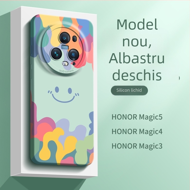 Carcasă de protecție cu design zâmbăcios pentru Huawei/Honor Magic5 – gel de siliciu lichid, finisaj cu pulverizare, design minimalist, rezistent la uzură, la cădere, la amprente