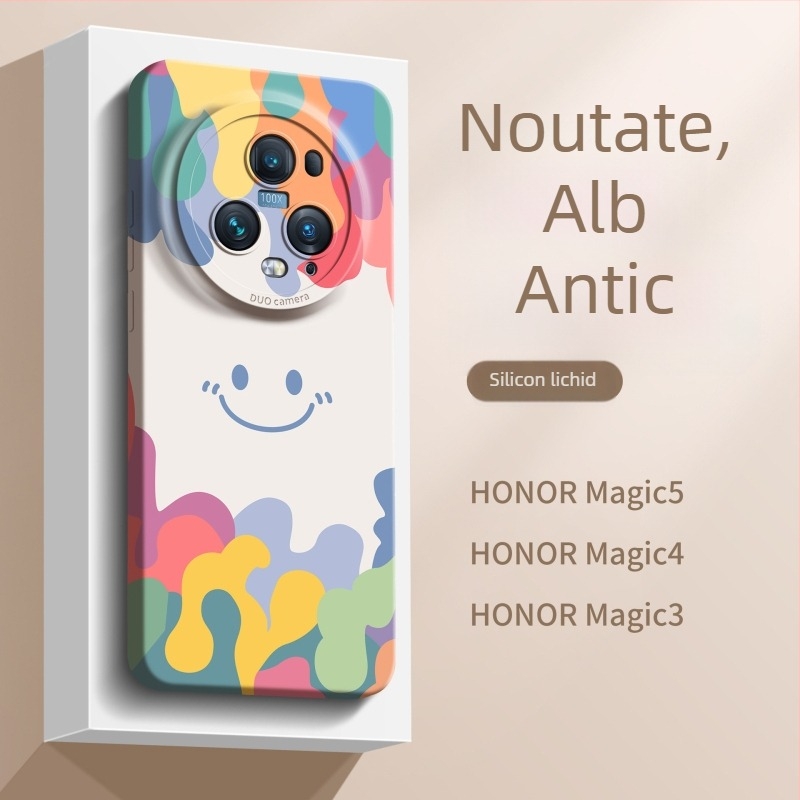 Carcasă de protecție cu design zâmbăcios pentru Huawei/Honor Magic5 – gel de siliciu lichid, finisaj cu pulverizare, design minimalist, rezistent la uzură, la cădere, la amprente