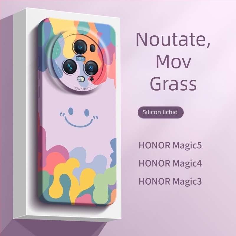 Carcasă de protecție cu design zâmbăcios pentru Huawei/Honor Magic5 – gel de siliciu lichid, finisaj cu pulverizare, design minimalist, rezistent la uzură, la cădere, la amprente