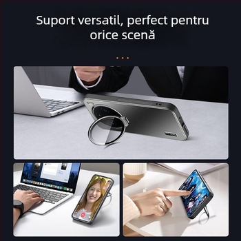 Husă de protecție pentru Vivo X200s cu protecție a obiectivului și suport metalic, finisaj sablat, material PC + TPU