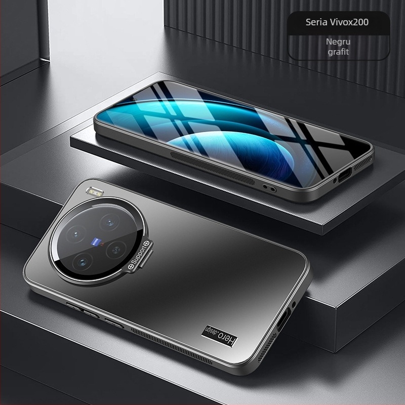 Husă de protecție pentru Vivo X200s cu protecție a obiectivului și suport metalic, finisaj sablat, material PC + TPU