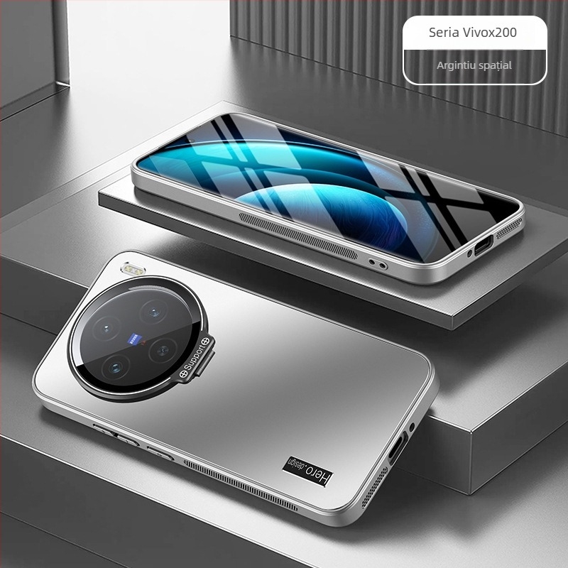 Husă de protecție pentru Vivo X200s cu protecție a obiectivului și suport metalic, finisaj sablat, material PC + TPU