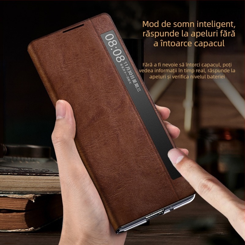 Husă pentru telefon pentru Honor MagicV2RSR – Piele, flip cu acoperire completă, stil holster, embossing, protecție anti-cădere