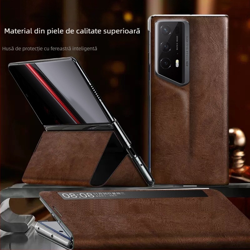 Husă pentru telefon pentru Honor MagicV2RSR – Piele, flip cu acoperire completă, stil holster, embossing, protecție anti-cădere