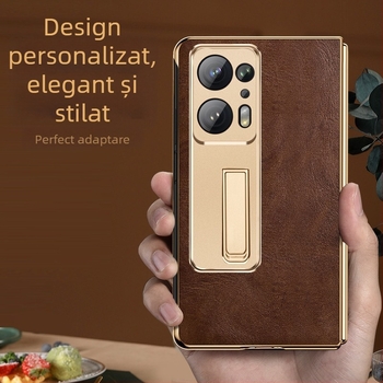 Husă din piele naturală pentru OPPO Find N2, cu protecție a obiectivului, suport încorporat și protecție împotriva căderii