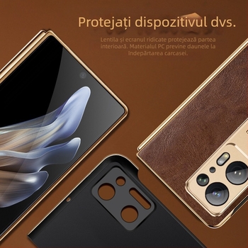 Husă din piele naturală pentru OPPO Find N2, cu protecție a obiectivului, suport încorporat și protecție împotriva căderii