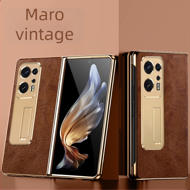 Husă din piele naturală pentru OPPO Find N2, cu protecție a obiectivului, suport încorporat și protecție împotriva căderii