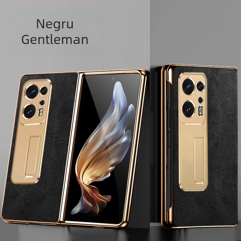 Husă din piele naturală pentru OPPO Find N2, cu protecție a obiectivului, suport încorporat și protecție împotriva căderii