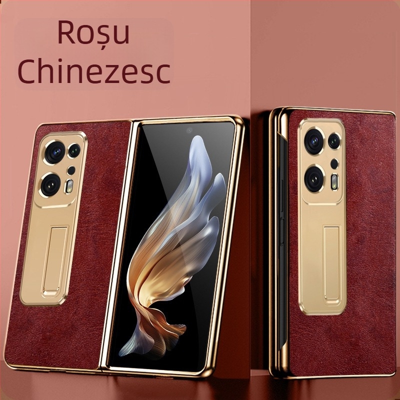 Husă din piele naturală pentru OPPO Find N2, cu protecție a obiectivului, suport încorporat și protecție împotriva căderii