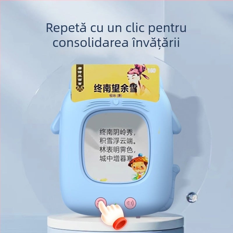 Mașină de învățare cu temă pisică pentru educație timpurie, cu sloturi pentru carduri — muzică, ABS, fără memorie, alimentare cu baterie Li-Ion, pentru copii 4–6 ani