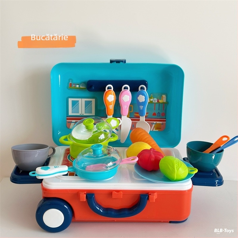 Micuț bucătar fericit: set cu husă rulabilă, tacâmuri de bucătărie, doctor, machiaj, meșteșug – jucării educative pentru copii
