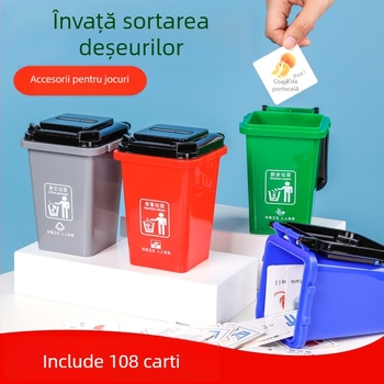 Set de jucării pentru sortarea gunoiului pentru copii — 108 carduri din PP, ambalaj în cutie color, accesorii pentru masă cu coș de gunoi, educație timpurie, vârsta 4–6 ani