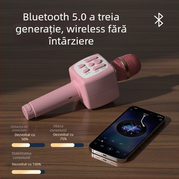 Microfon Bluetooth fără fir pentru copii, design desen animat, difuzor încorporat — jucărie karaoke, material ABS, pentru vârsta 7–14 ani