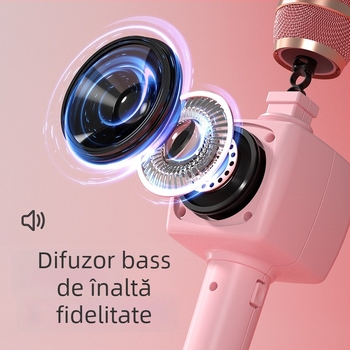 Microfon Bluetooth fără fir pentru copii, design desen animat, difuzor încorporat — jucărie karaoke, material ABS, pentru vârsta 7–14 ani