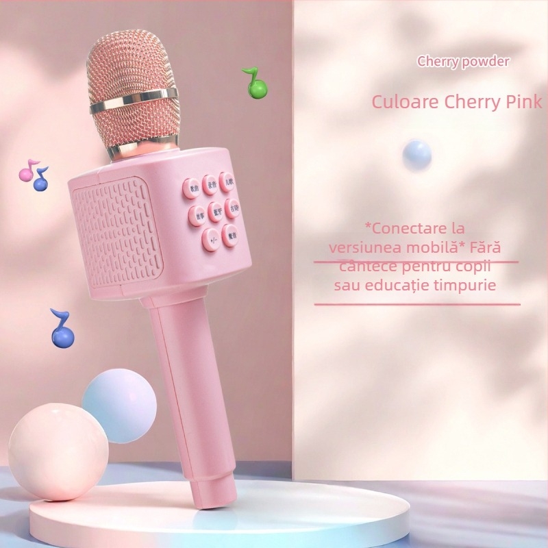 Microfon Bluetooth fără fir pentru copii, design desen animat, difuzor încorporat — jucărie karaoke, material ABS, pentru vârsta 7–14 ani