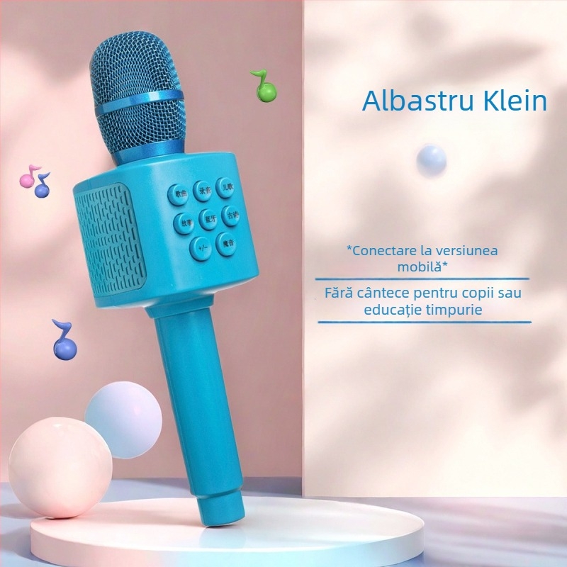 Microfon Bluetooth fără fir pentru copii, design desen animat, difuzor încorporat — jucărie karaoke, material ABS, pentru vârsta 7–14 ani