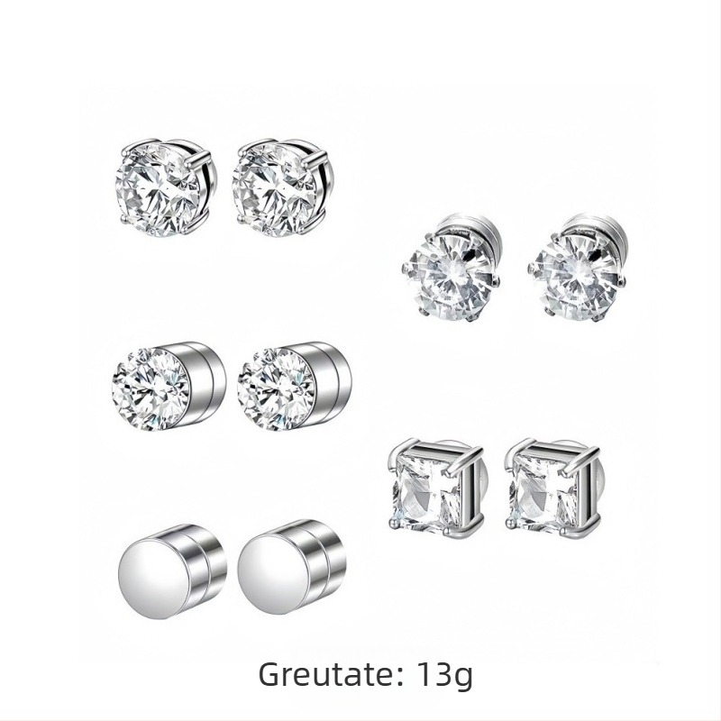 Set clips magnetici cu zirconiu, fără găuri, design geometric, oțel inoxidabil, Unisex