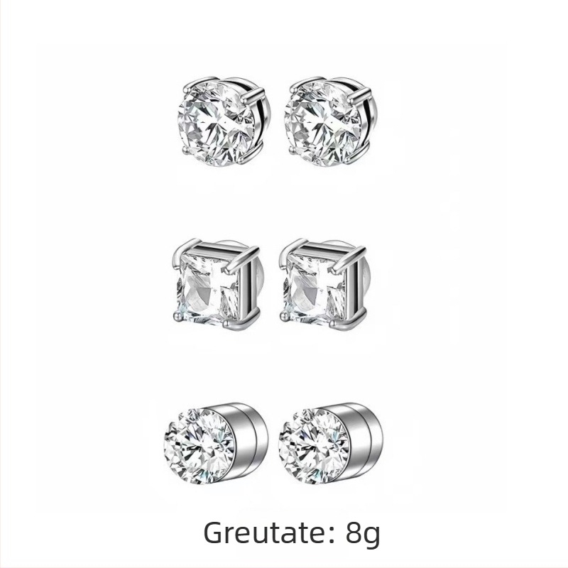 Set clips magnetici cu zirconiu, fără găuri, design geometric, oțel inoxidabil, Unisex