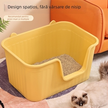 Cuva de nisip pentru pisici, design deschis, construcție semiînchisă, material PP, anti-nisip, anti-strop