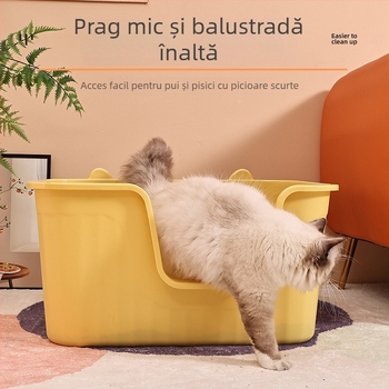 Cuva de nisip pentru pisici, design deschis, construcție semiînchisă, material PP, anti-nisip, anti-strop