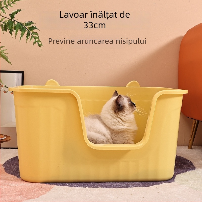 Cuva de nisip pentru pisici, design deschis, construcție semiînchisă, material PP, anti-nisip, anti-strop