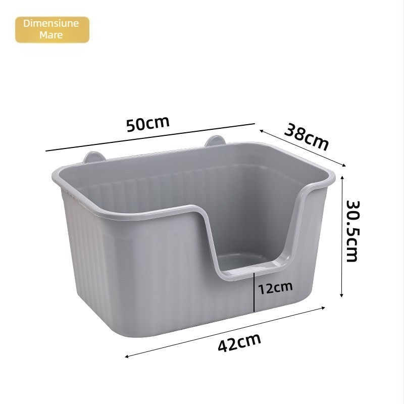 Cuva de nisip pentru pisici, design deschis, construcție semiînchisă, material PP, anti-nisip, anti-strop