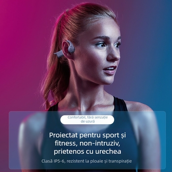 Căști Bluetooth cu conducție osoasă, cu cârlig pentru ureche pentru alergare, wireless, rază 10 m, Bluetooth 5.3, autonomie >8 ore, reducere zgomot