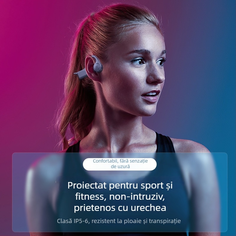 Căști Bluetooth cu conducție osoasă, cu cârlig pentru ureche pentru alergare, wireless, rază 10 m, Bluetooth 5.3, autonomie >8 ore, reducere zgomot
