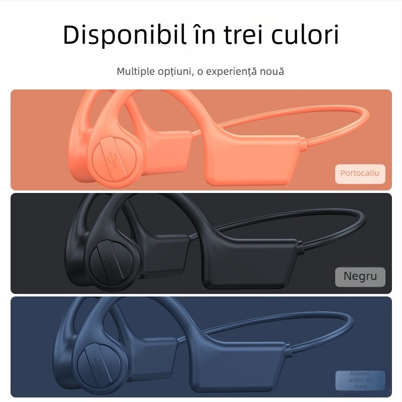 Căști Bluetooth cu conducție osoasă, cu cârlig pentru ureche pentru alergare, wireless, rază 10 m, Bluetooth 5.3, autonomie >8 ore, reducere zgomot