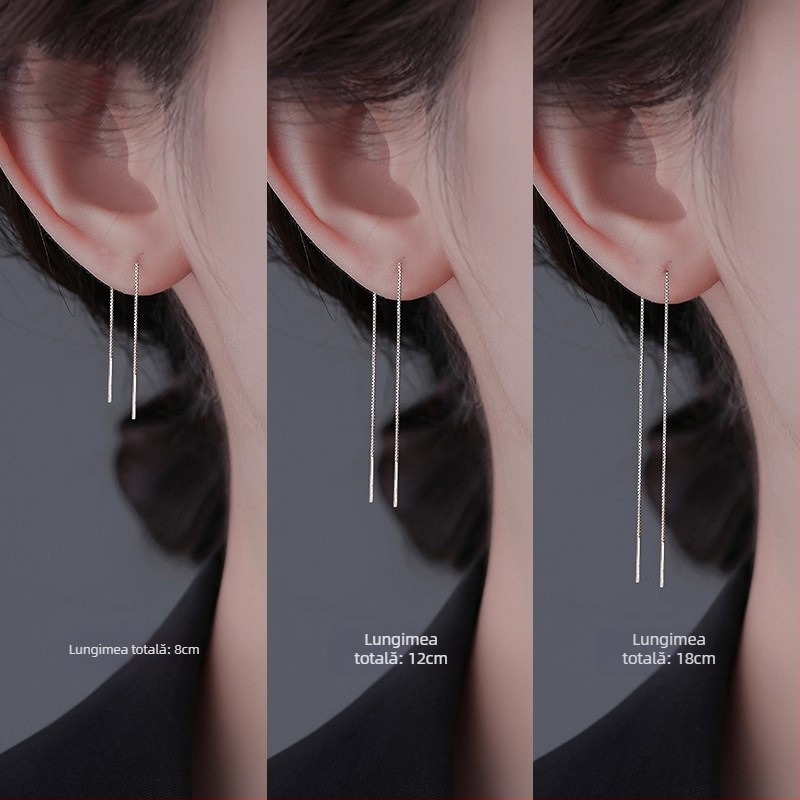 Cercei din argint 925, cu ciucuri lungi, design simplu, pentru femei