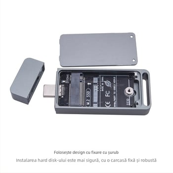 Carcasă M.2 NVMe NGFF pentru Type-C, 2230/2242, 10Gbps USB-C, inserare directă
