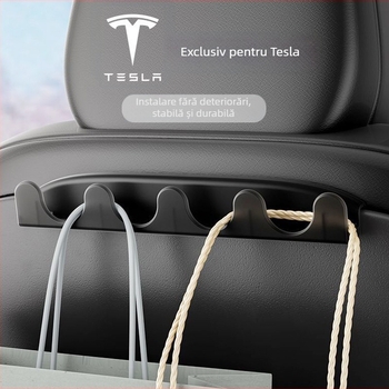 Umeraș pentru scaunul din spate al mașinii, pentru depozitare, compatibil Tesla Model 3/Y, material plastic, stil minimalist