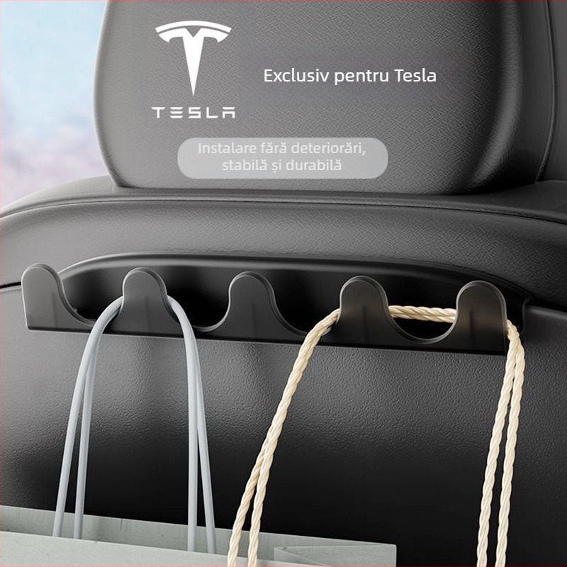 Umeraș pentru scaunul din spate al mașinii, pentru depozitare, compatibil Tesla Model 3/Y, material plastic, stil minimalist