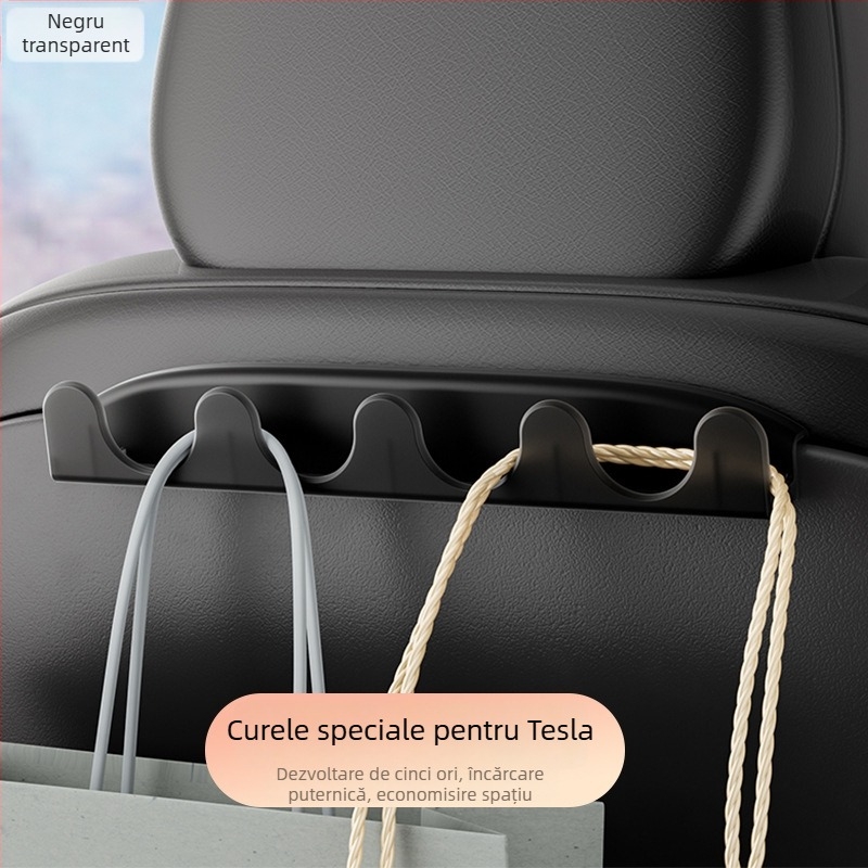 Umeraș pentru scaunul din spate al mașinii, pentru depozitare, compatibil Tesla Model 3/Y, material plastic, stil minimalist
