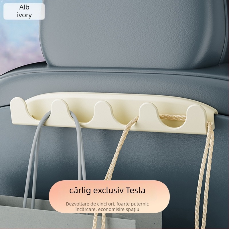 Umeraș pentru scaunul din spate al mașinii, pentru depozitare, compatibil Tesla Model 3/Y, material plastic, stil minimalist