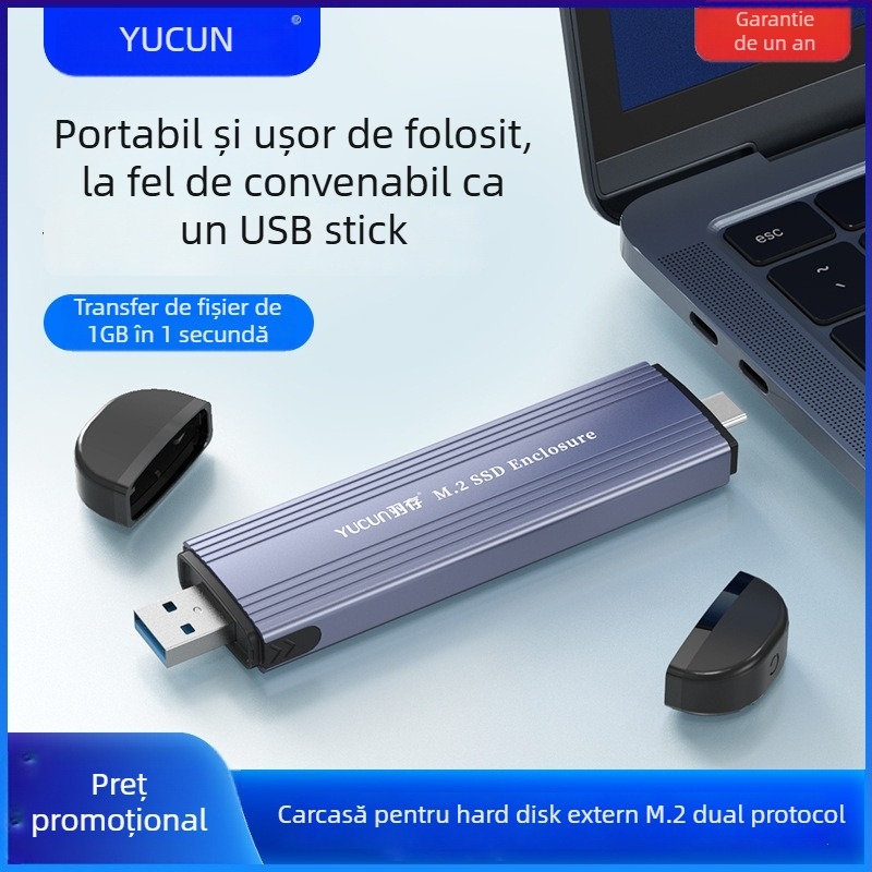 Carcasă externă NVMe M.2 SSD, Type-C USB 3.1, aliaj de aluminiu, suport până la 2 TB, 10 Gbps