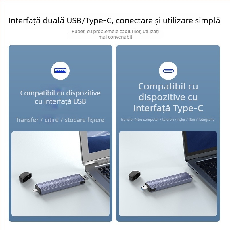 Carcasă externă NVMe M.2 SSD, Type-C USB 3.1, aliaj de aluminiu, suport până la 2 TB, 10 Gbps