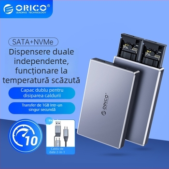 Orico CM2C3 Carcasă SSD M.2 NVMe cu două compartimente, interfață USB-C, garanție 1 an
