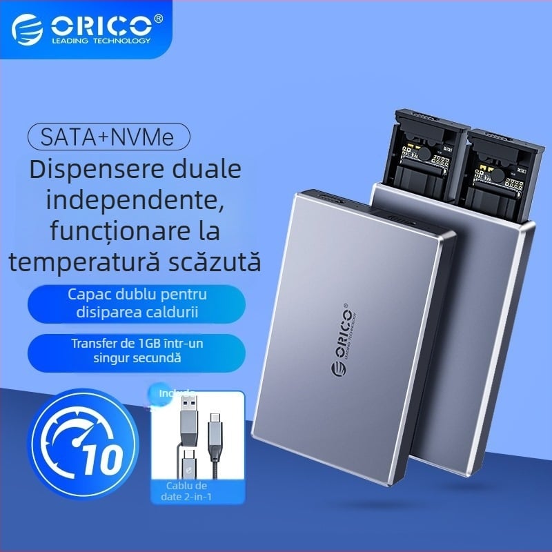 Orico CM2C3 Carcasă SSD M.2 NVMe cu două compartimente, interfață USB-C, garanție 1 an