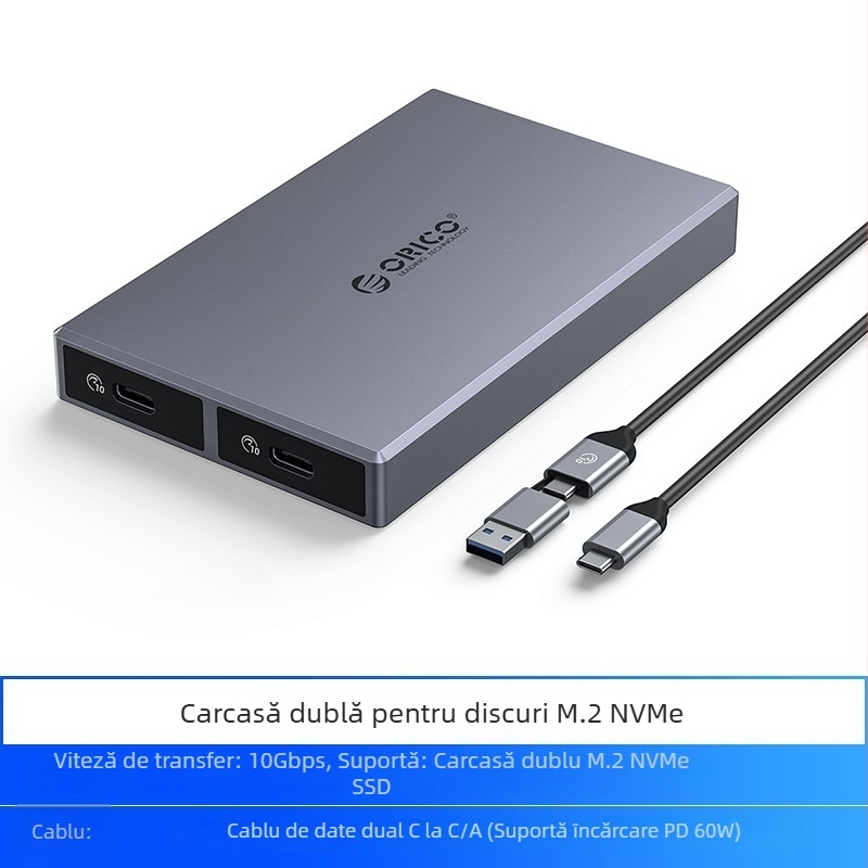 Orico CM2C3 Carcasă SSD M.2 NVMe cu două compartimente, interfață USB-C, garanție 1 an