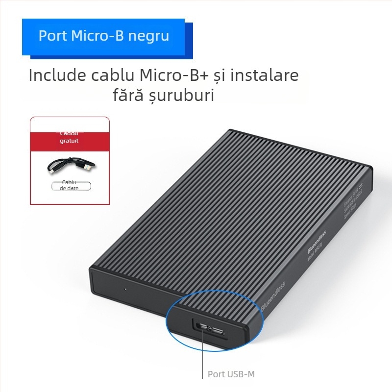 Carcasă externă SSD SATA cu USB 3.0 și Type-C, aliaj de aluminiu + ABS, până la 4TB, viteză de transfer 6 Gbps