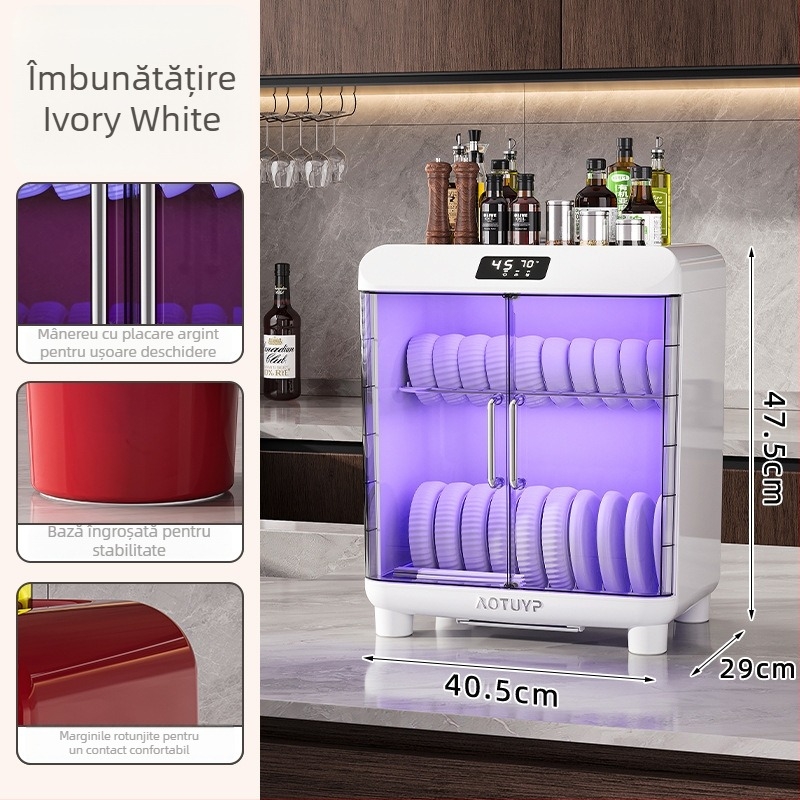 Raft de uscare vase la masa din PP cu dezinfectare UV, pentru boluri și farfurii, stil european