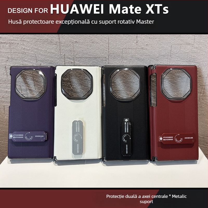Husa Huawei Mate XTS cu ax rotativ dublu și balama magnetică, piele PU, relief gravat, anti-alunecare, protecție la cădere