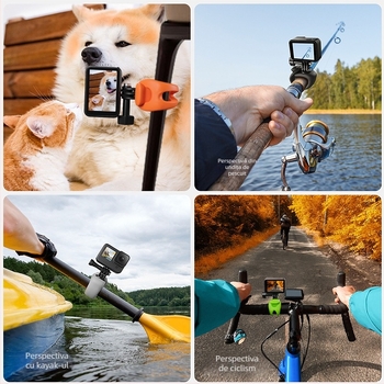 Montură de mână GoPro din silicon elastic, cu clemă și curea elastică, compatibil universal, materiale: silicon, aliaj de aluminiu, oțel inoxidabil, PC