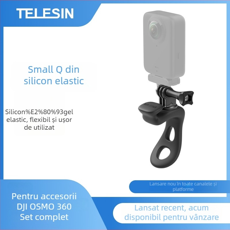 Montură de mână GoPro din silicon elastic, cu clemă și curea elastică, compatibil universal, materiale: silicon, aliaj de aluminiu, oțel inoxidabil, PC