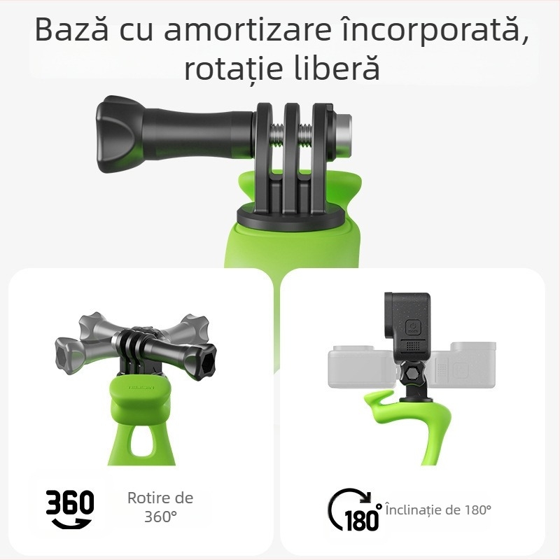 Montură de mână GoPro din silicon elastic, cu clemă și curea elastică, compatibil universal, materiale: silicon, aliaj de aluminiu, oțel inoxidabil, PC