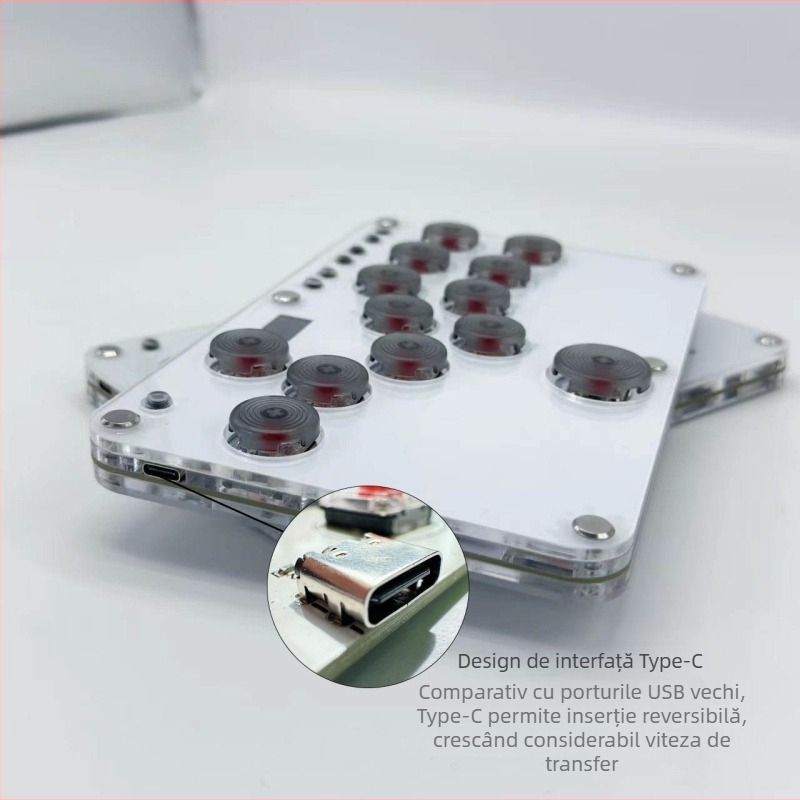 Capac posterioară pentru Hitbox Raspberry Pi tastatură de luptă cu 16 taste – USB, acrilic, LED, desene personalizate, imprimare a logo-ului disponibil
