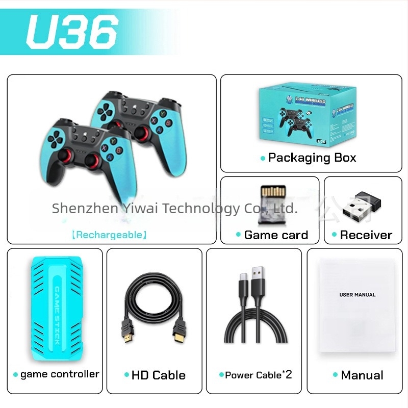 Consolă de jocuri nostalgică U36, conectivitate fără fir 2.4G la TV, HDMI, memorie 64GB, platformă Android, suport pentru doi jucători