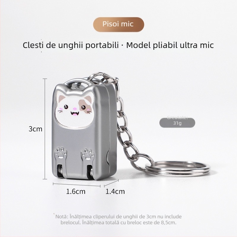 Clește de unghii mini pliabil din oțel inoxidabil, portabil