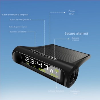 Ceas auto solar cu termometru, afișaj de dată și display luminos (Brand Thousand Cards; Origine Zhejiang; Model Other; Material Other)
